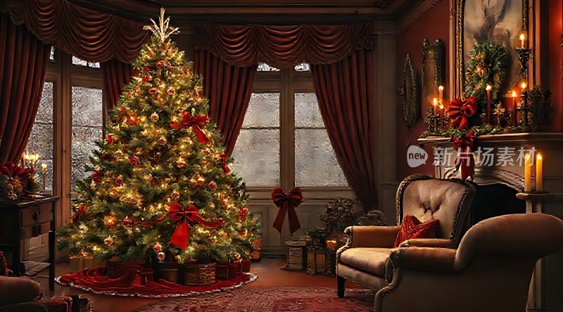 圣诞树下的温馨客厅