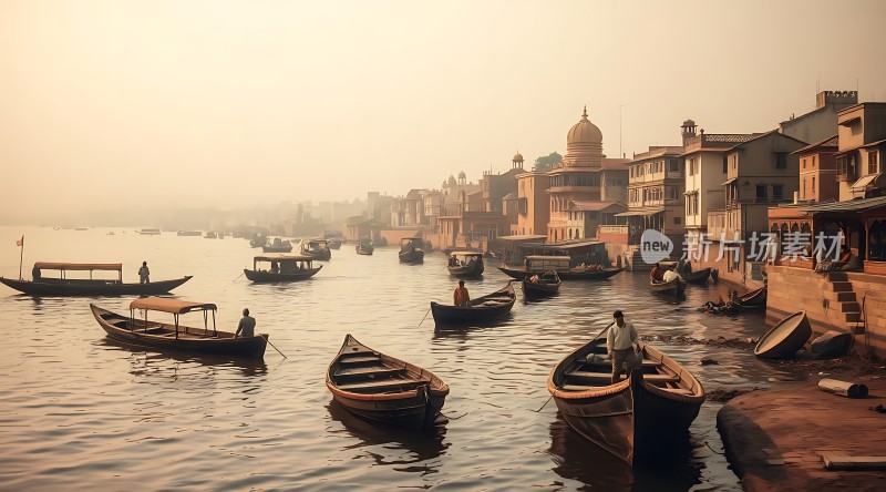 晨雾中的河岸风光