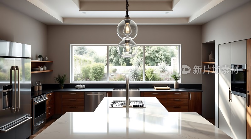 现代厨房设计自然光线充足简约风格