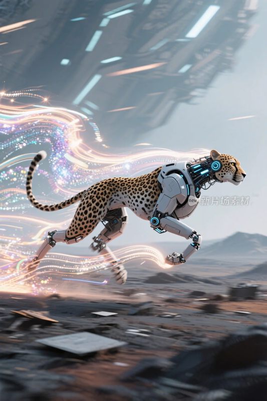 科幻豹子奔跑插画