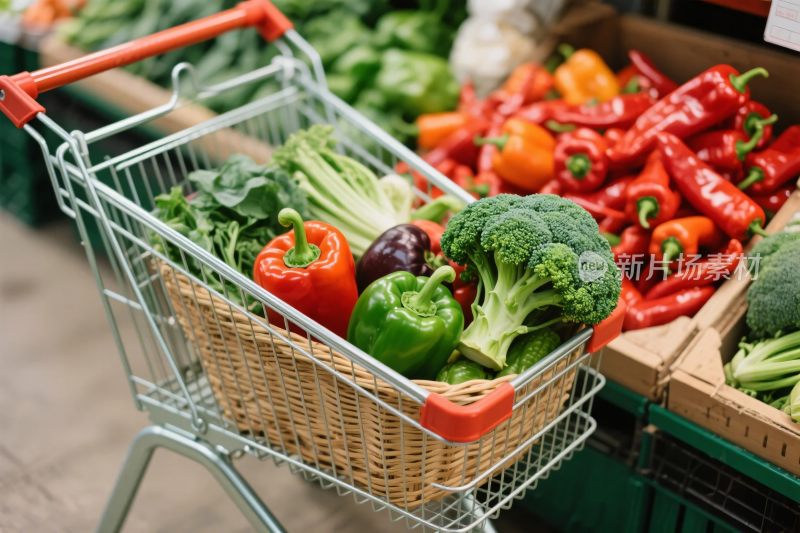 超市购物车装果蔬