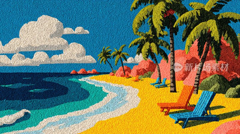 夏日海边沙滩度假场景