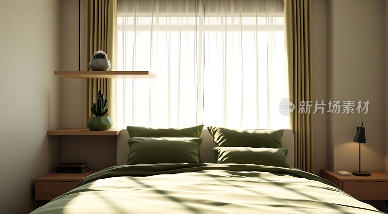 阳光洒满卧室绿意盎然温馨宁静
