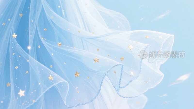 飘拂的梦幻蓝纱与星星元素