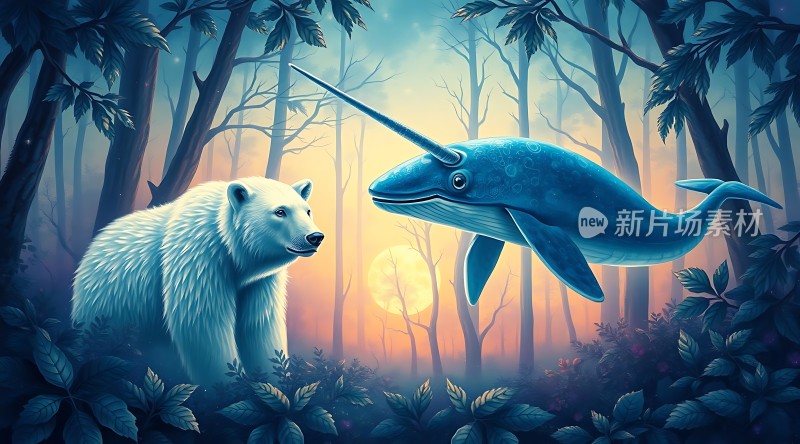 北极熊与独角鲸的对视