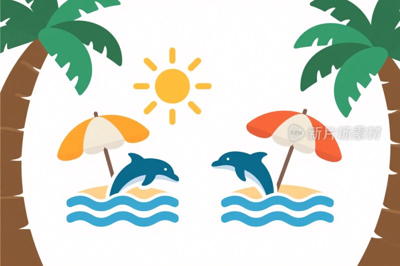 夏日海边海豚插画
