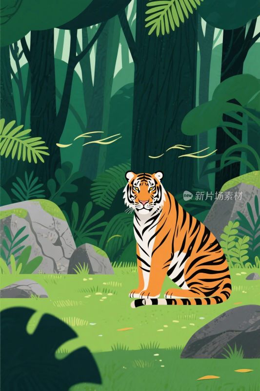 森林中的老虎插画
