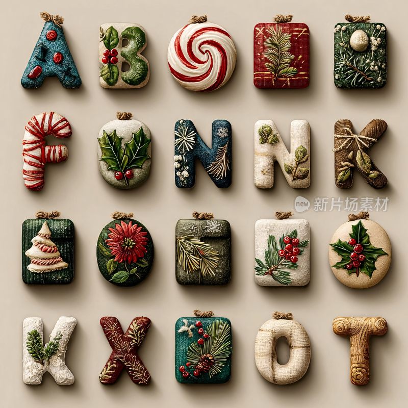 圣诞主题字母装饰插画