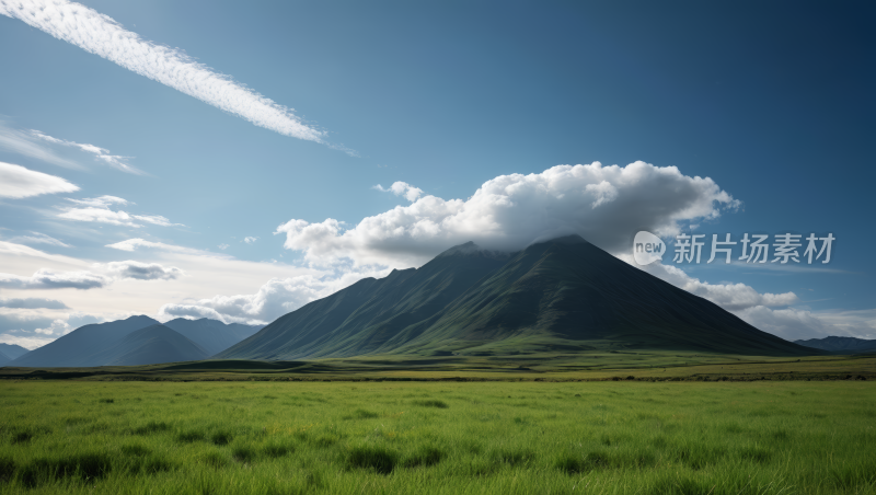 一大片草地一座山高清图片