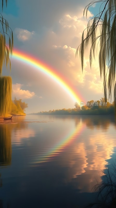 湖畔彩虹映水波