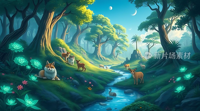 森林秘境动物与自然和谐共处