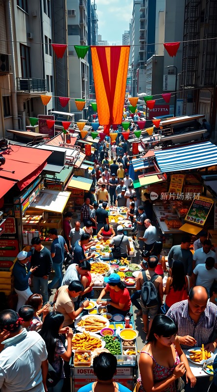 繁华街头市集热闹非凡色彩斑斓