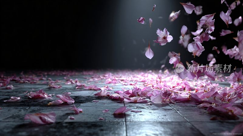 飘落的粉色花瓣场景