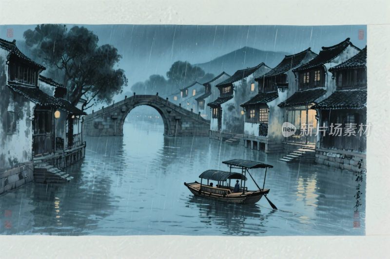 烟雨江南水乡景致