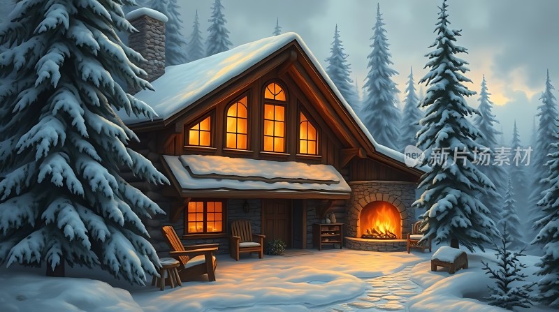 雪夜小木屋温馨 fireplace