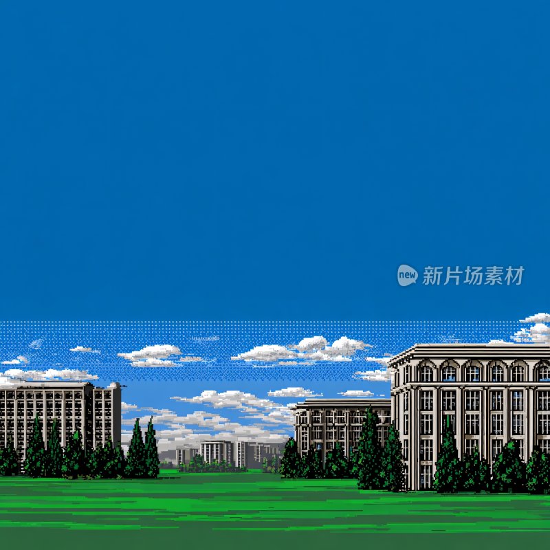 蓝天白云下的建筑群插画