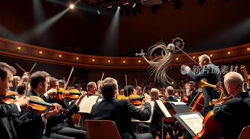 指挥家挥动指挥棒交响乐团演奏现场