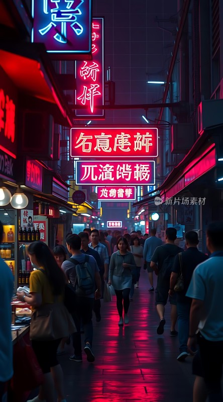 霓虹灯下的繁华夜市