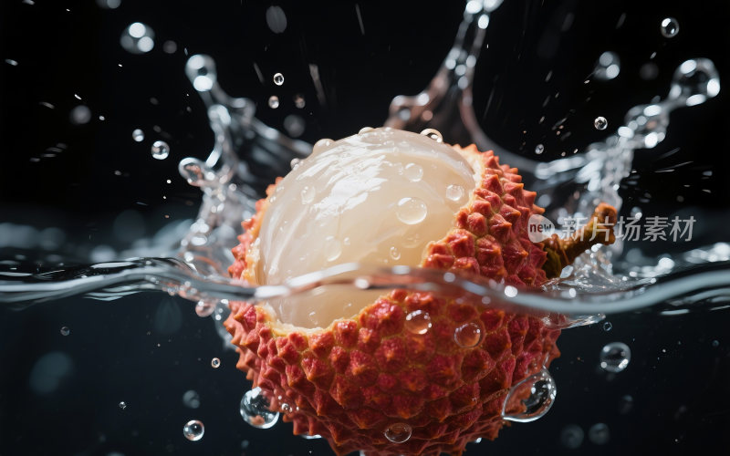 新鲜荔枝掉入水里