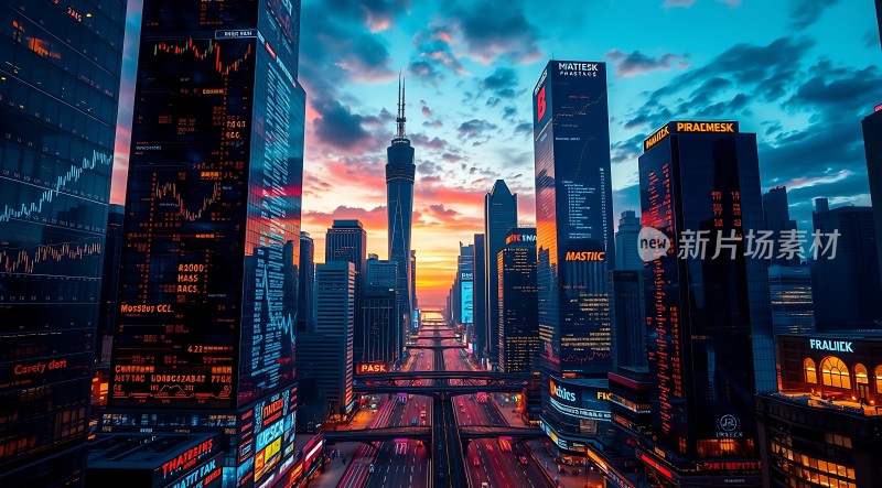 摩天大楼金融街繁华夜景