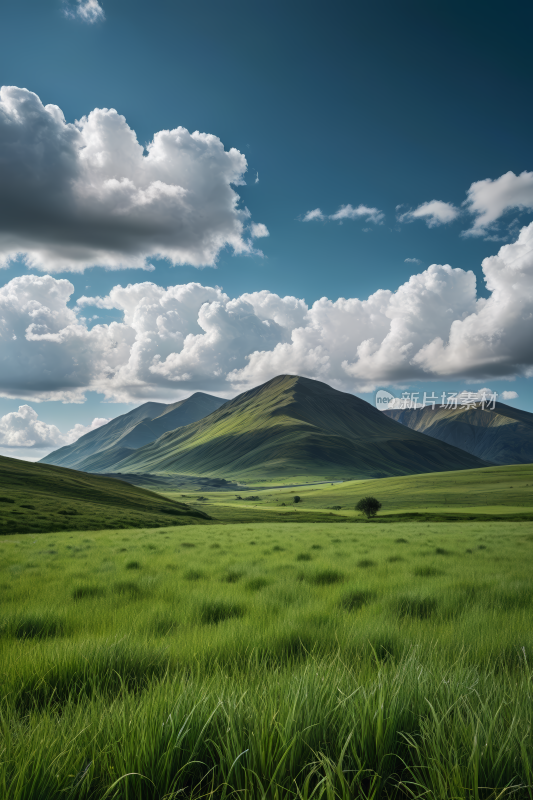 一大片草地一座高山清风景图片