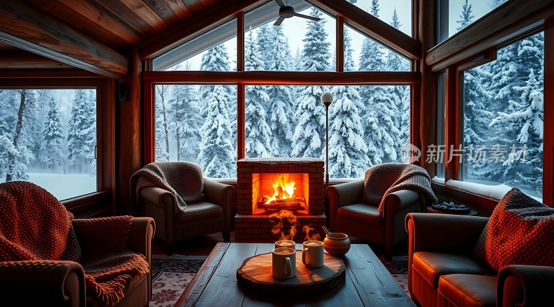 冬日暖炉旁的温馨小屋