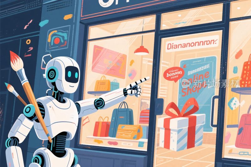 智能机器人逛商店橱窗