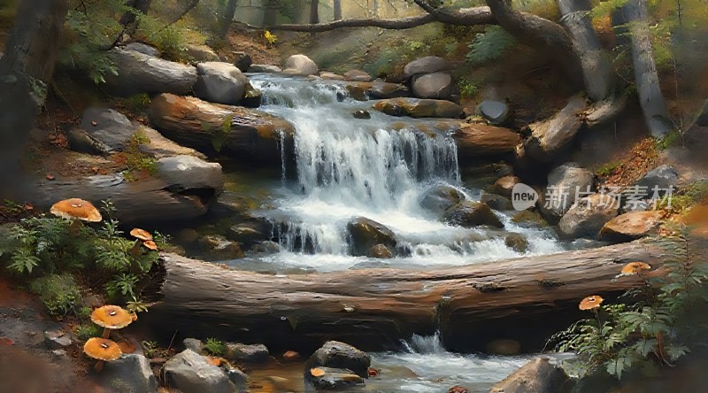 森林小溪瀑布