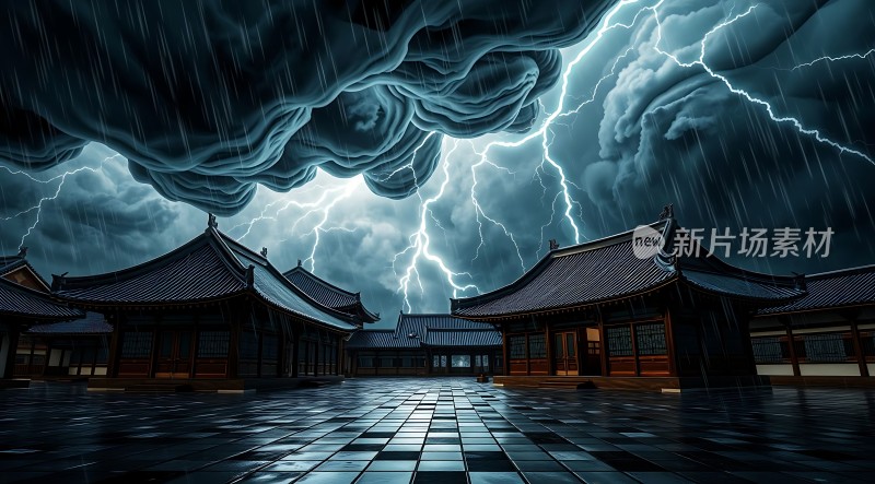 雷雨夜的古建筑群
