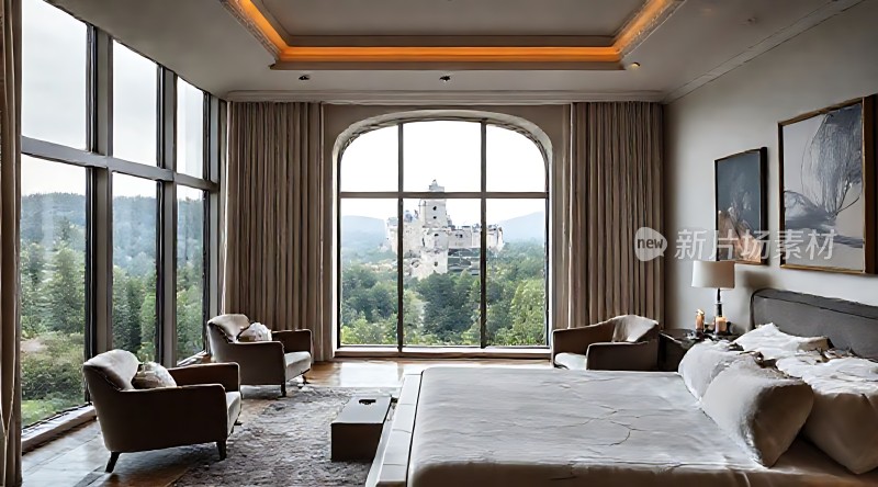 豪华卧室全景视野舒适与美景共赏