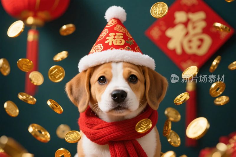 戴福帽小狗金元宝背景