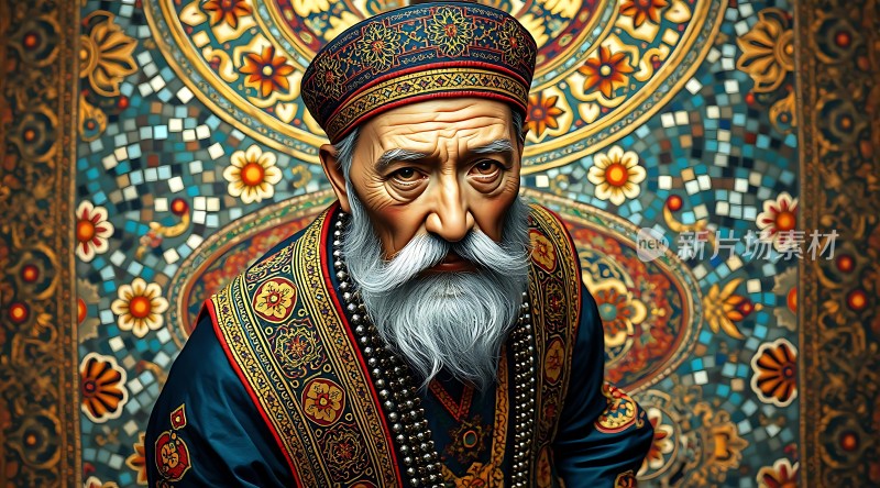 神秘长者与华丽背景