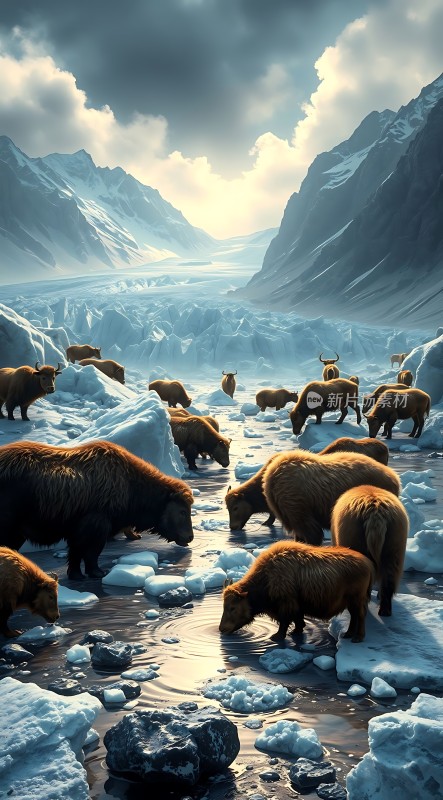 冰原上的麋鹿群