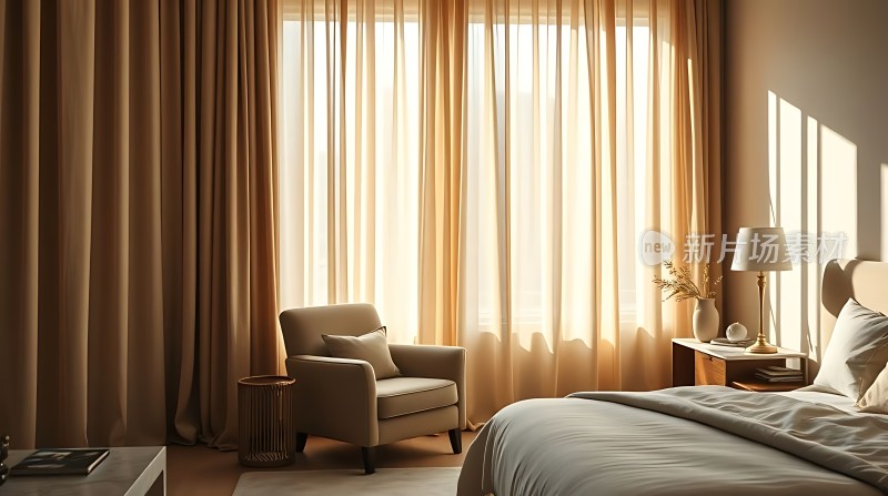 阳光洒满现代卧室舒适与宁静并存的温馨港湾