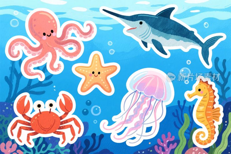 海底卡通海洋生物