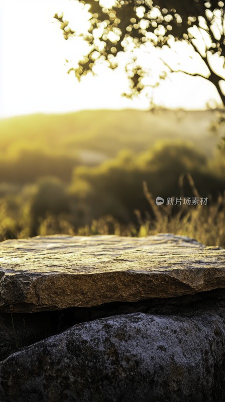 日出中乡村岩石地面电商展台详情页背景