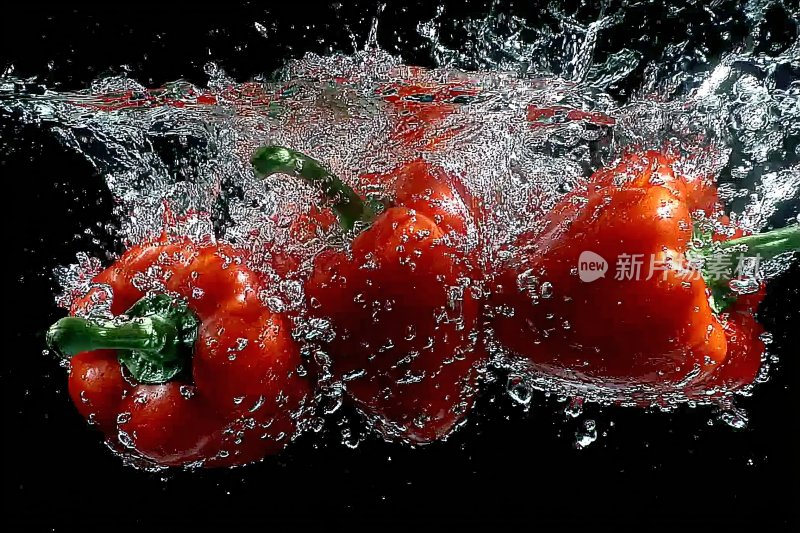 红甜椒入水瞬间水花四溅