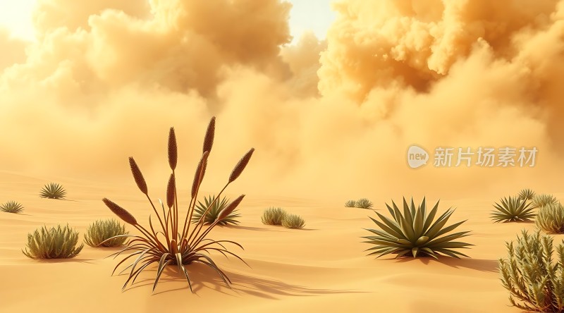 金色沙漠中的坚韧植物