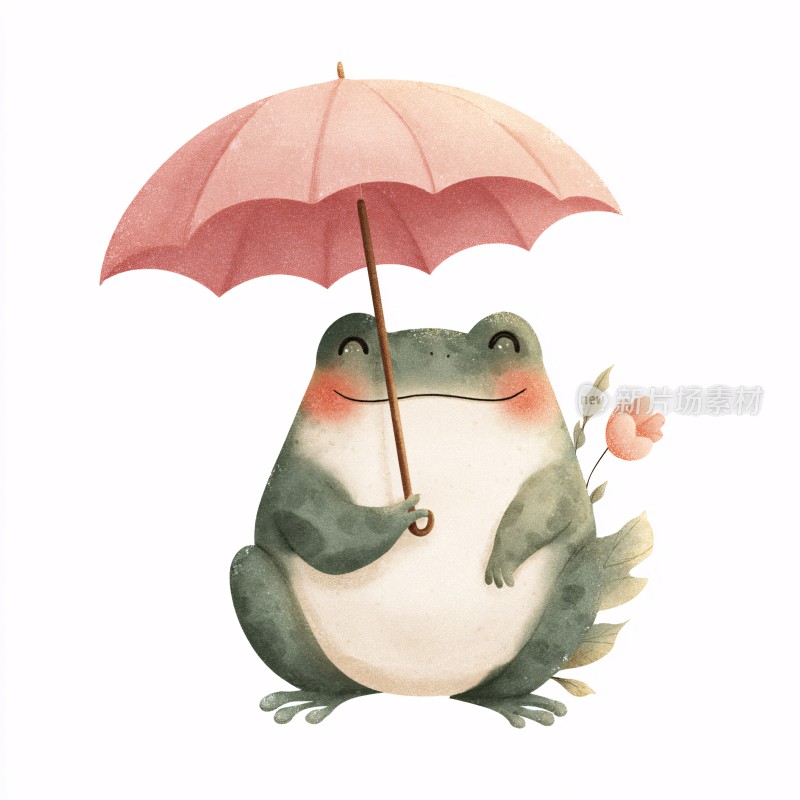 撑伞的可爱青蛙插画