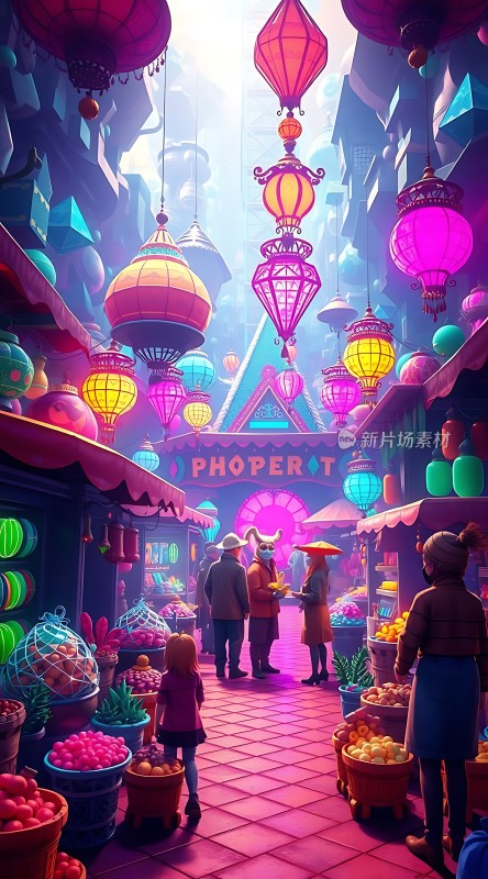 霓虹灯下的繁华夜市