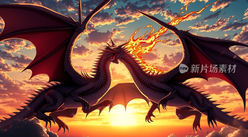 双龙斗艳日落天际