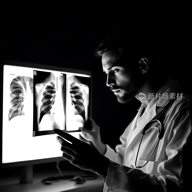 医生专注分析X光片探寻病患奥秘