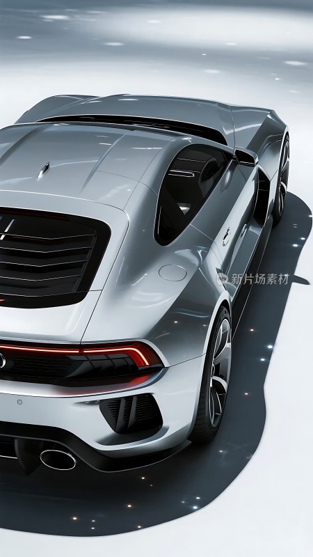 银色跑车展示流线型车身设计尾灯醒目轮胎宽大