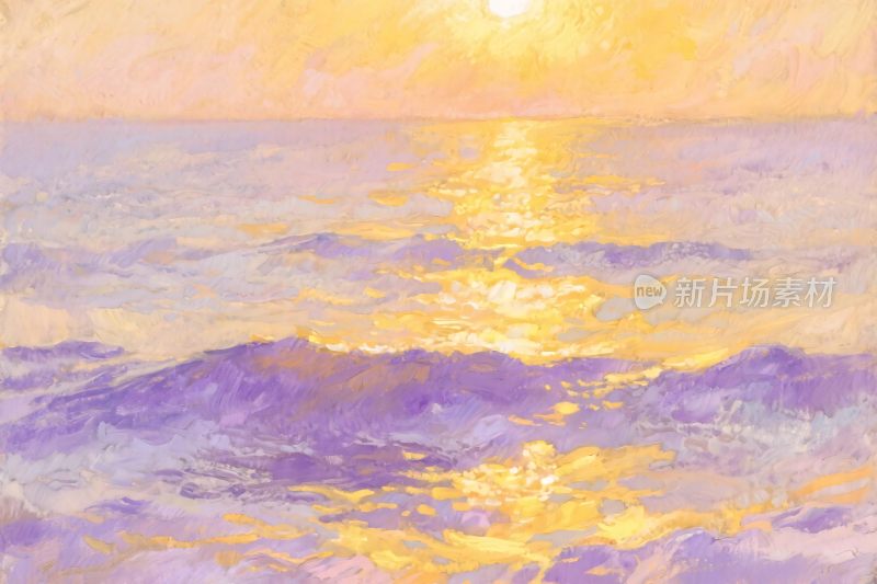 海上日出油画风景