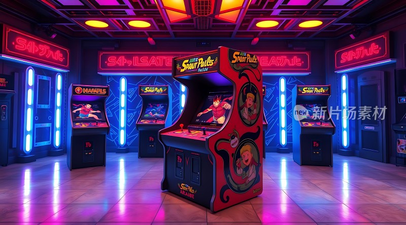 复古街机游戏厅霓虹灯下的经典回忆