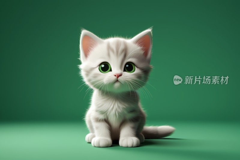 绿色背景着一只白色小猫高清图片