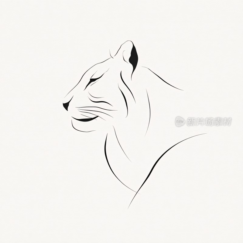 简约线条勾勒的老虎侧面轮廓