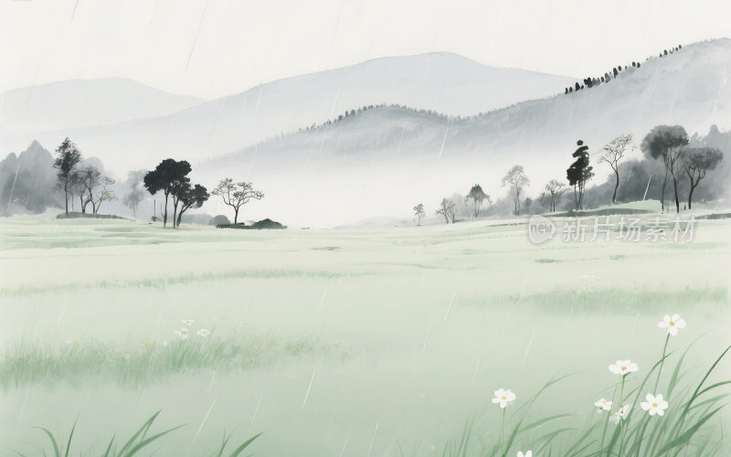 谷雨中国风山水插画