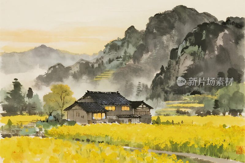 水墨田园风景画