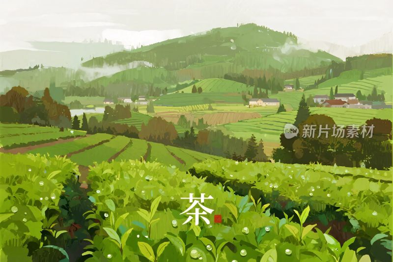 田园山水风景插画